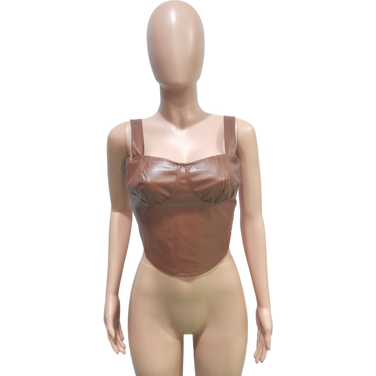 Trendy Women Clothes 2022 New Arrivals Casual Solid Brown PU Leather Vest Square Collar Tops Without Shirt