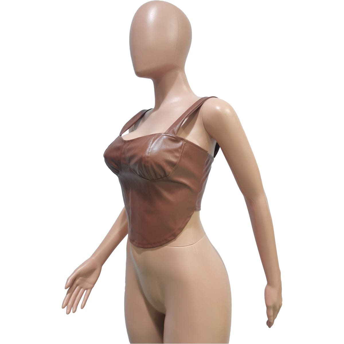 Trendy Women Clothes 2022 New Arrivals Casual Solid Brown PU Leather Vest Square Collar Tops Without Shirt