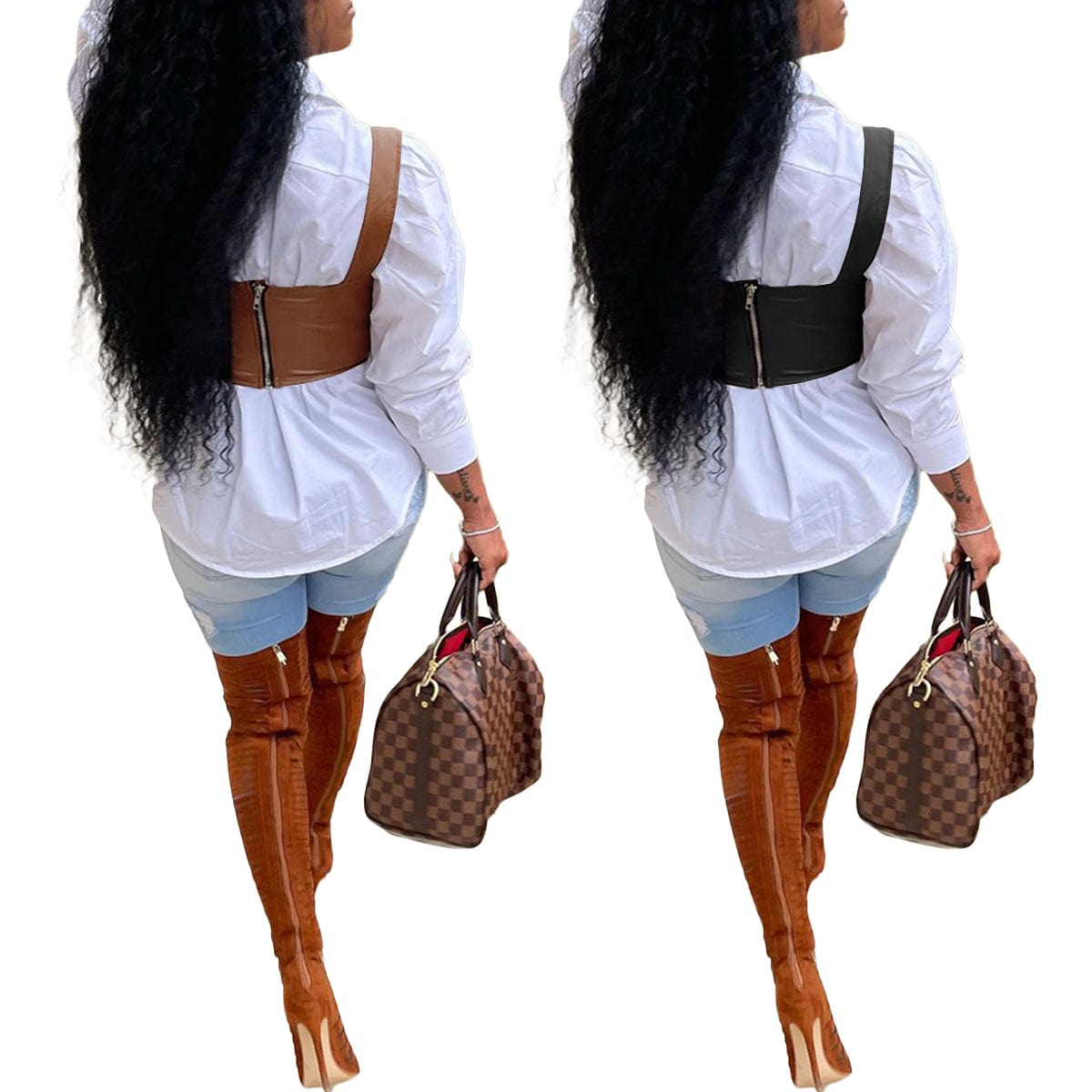 Trendy Women Clothes 2022 New Arrivals Casual Solid Brown PU Leather Vest Square Collar Tops Without Shirt