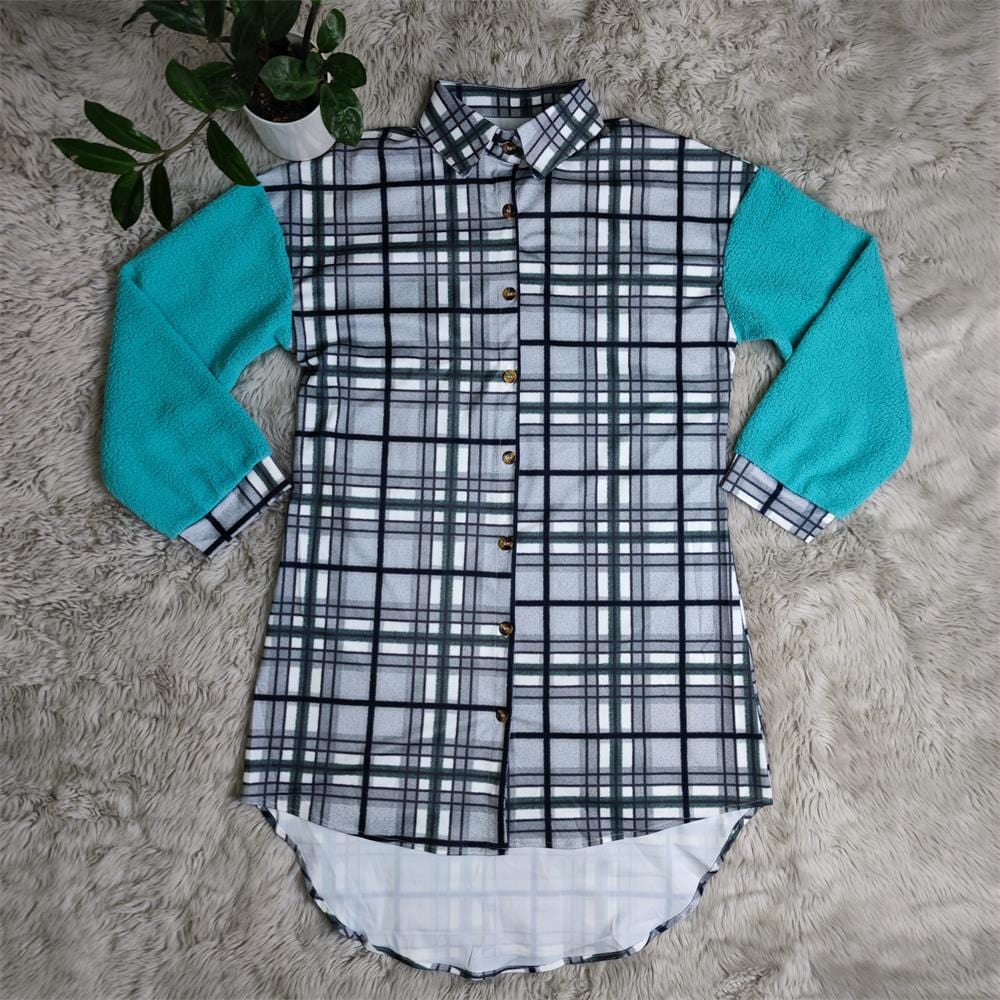 Trendy Women Clothes Autumn Fashion Fur Sleeves Plaid Shirt Skirt