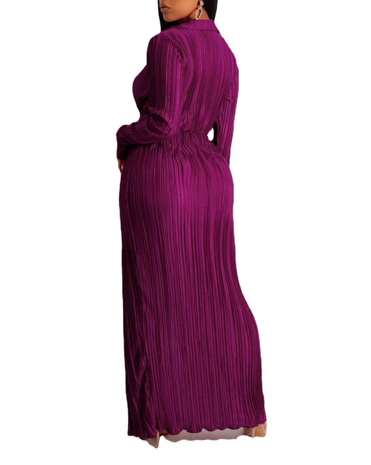 Trendy Women Clothes Fashion Dresses  Split Dress V Neck Long Sleeve Fall Winter Sexy Women Maxi Pleated Dresses