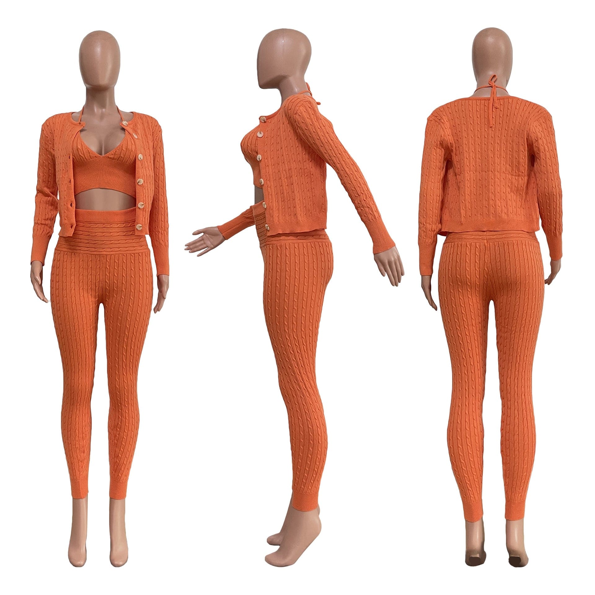 Trendy Women Clothes Halter Vest Long Pants Long Sleeve Cardigan Coat Casual Slim Fit 3 Pieces Sets Women Suits