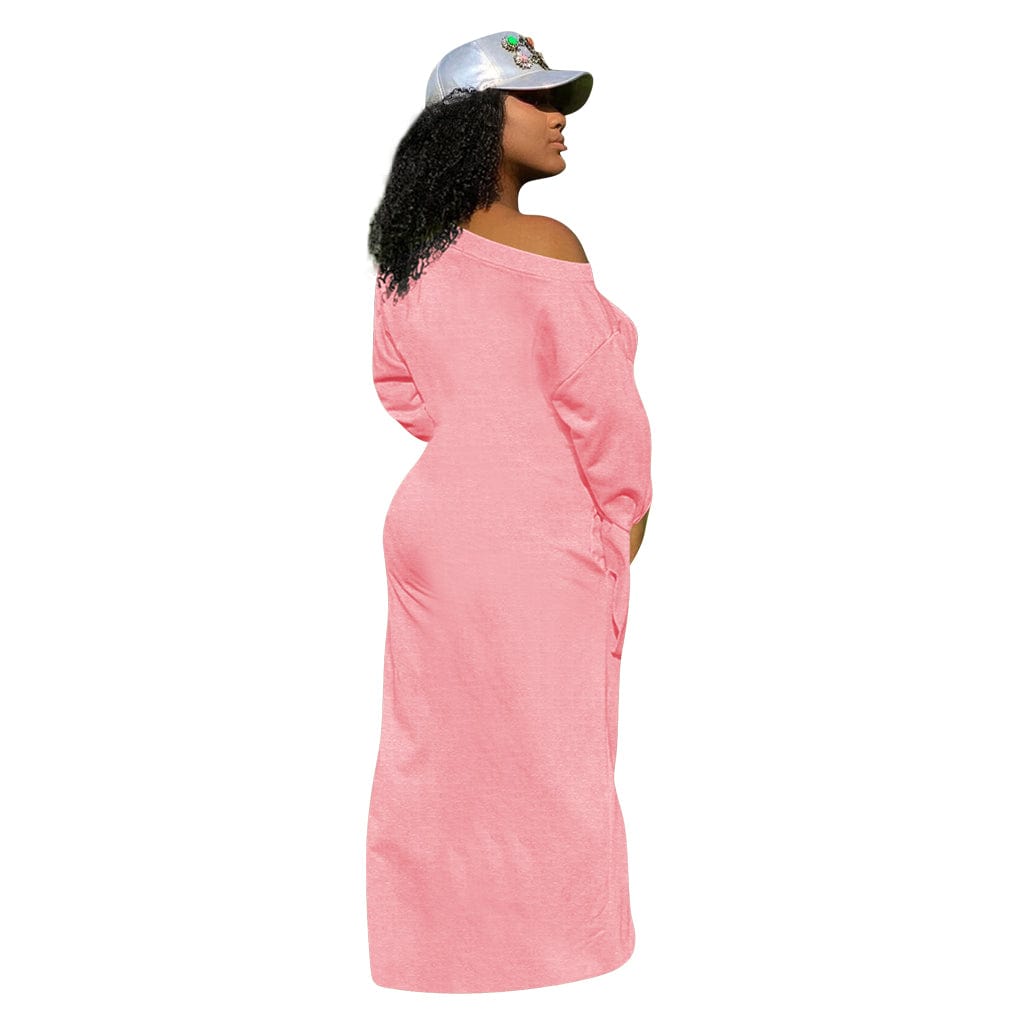 Trendy Women Clothes New Stylish Women Oblique Shoulder Long Sleeves Solid Casual Long Dress Club