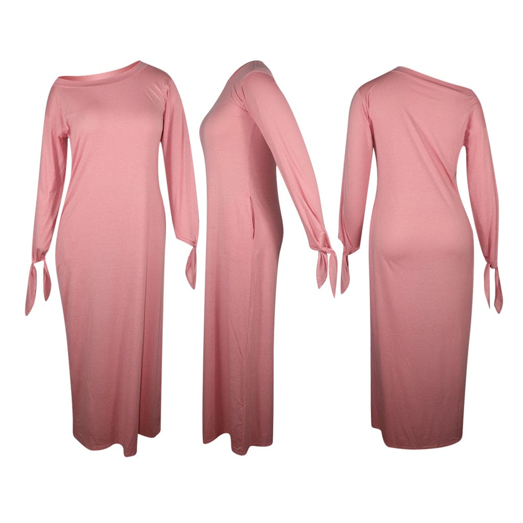 Trendy Women Clothes New Stylish Women Oblique Shoulder Long Sleeves Solid Casual Long Dress Club