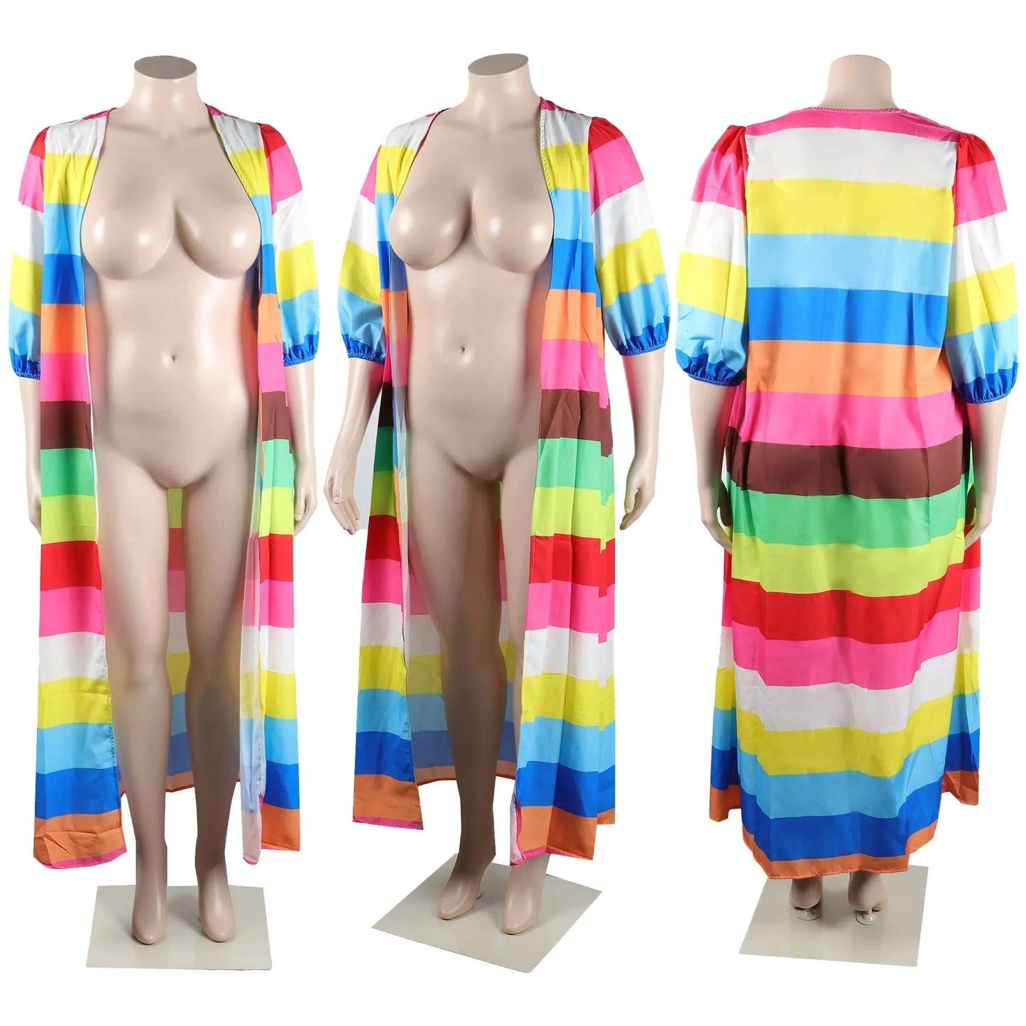Trendy Women Clothes Oversize Positional Print Rainbow Long  polyester Cardigan Jacket