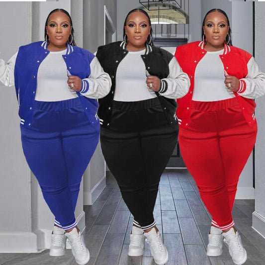 Trendy Women Clothes Plus Size Double Thread Baseball Uniform Two Pieces