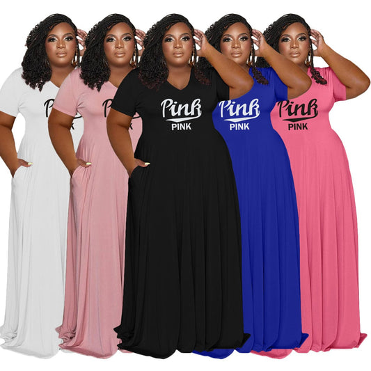 Trendy women clothes Plus Size Fall 2022 Women Clothes Loose Dress Printed Letter Pink