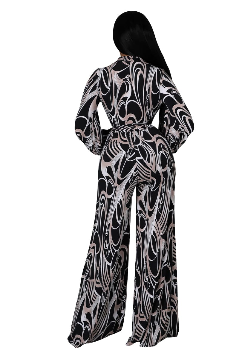 Trendy Women Clothes Sexy Club Wear Girls Clothing Casual Long Sleeve High Waist V Neck Printed Jumpsuits