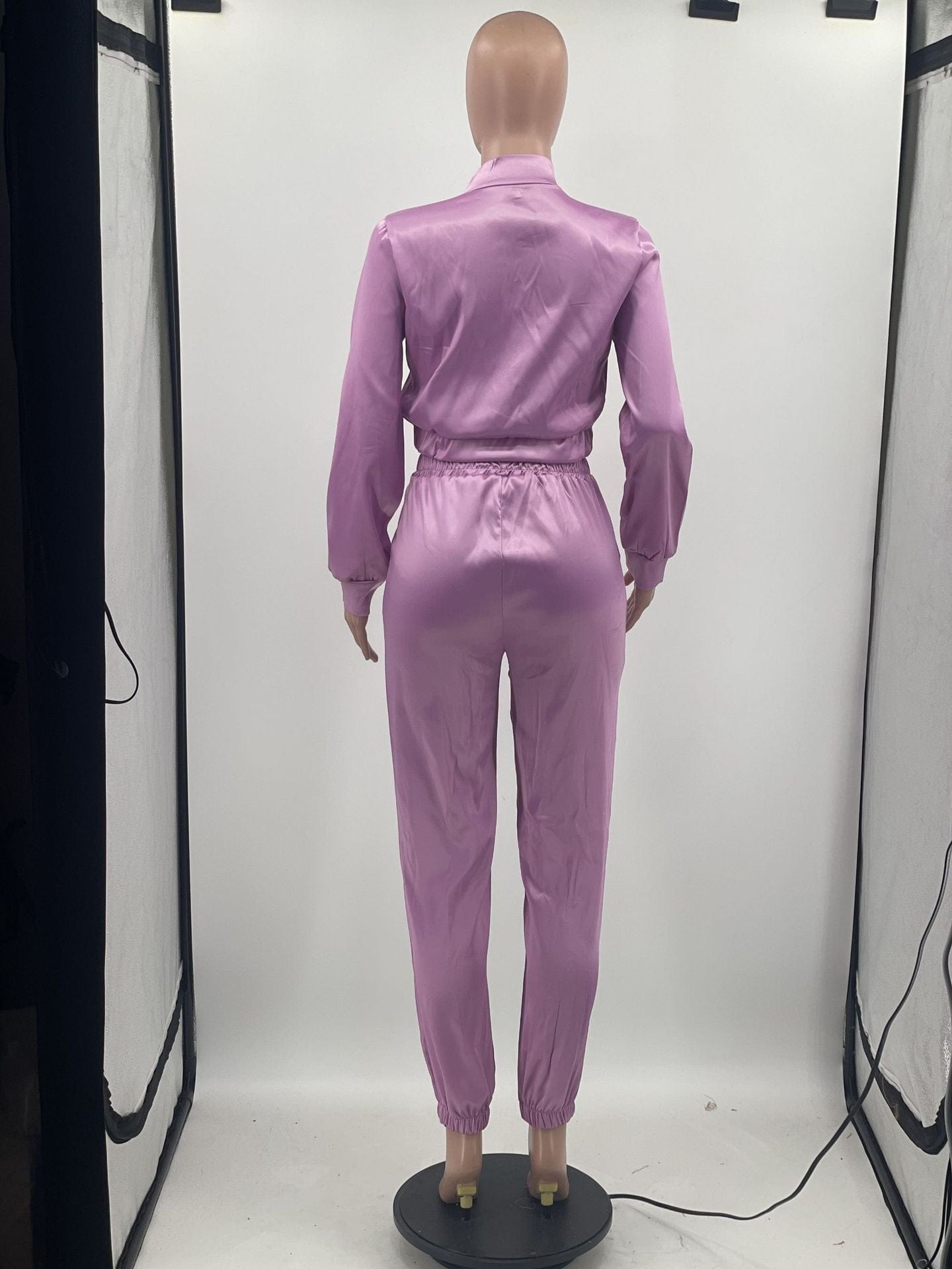 Trendy Women Clothes Stunning Solid Satin Two Piece Workout Sets Women's Sport Suits Zipper Up Long Sleeve Jackets and Elastic W