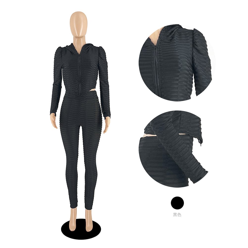 Trendy Women Clothes Stylish Women Long Sleeves Zipper Solid Patchwork Bodycon 2pcs Outfits