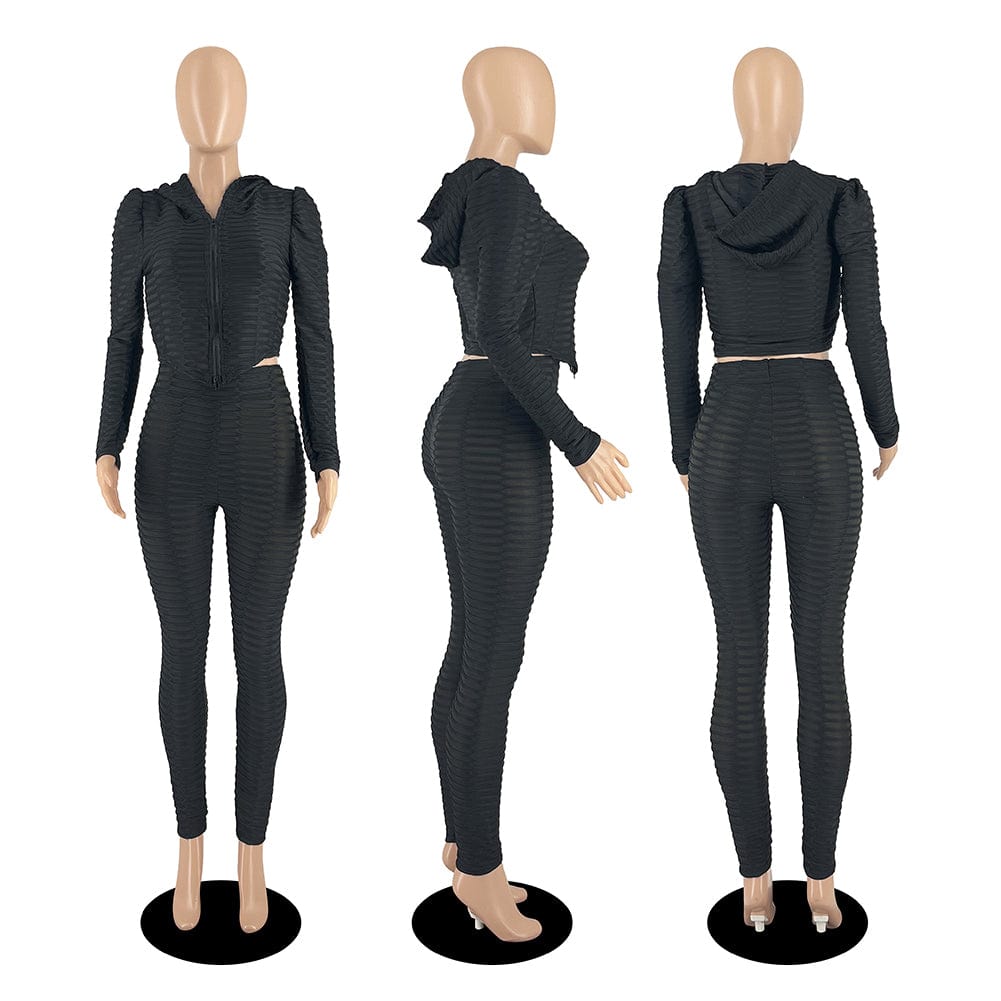 Trendy Women Clothes Stylish Women Long Sleeves Zipper Solid Patchwork Bodycon 2pcs Outfits