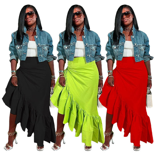 Trendy Women Clothes Tops Long Skirt For Ladies Casual Ruffled Skirt