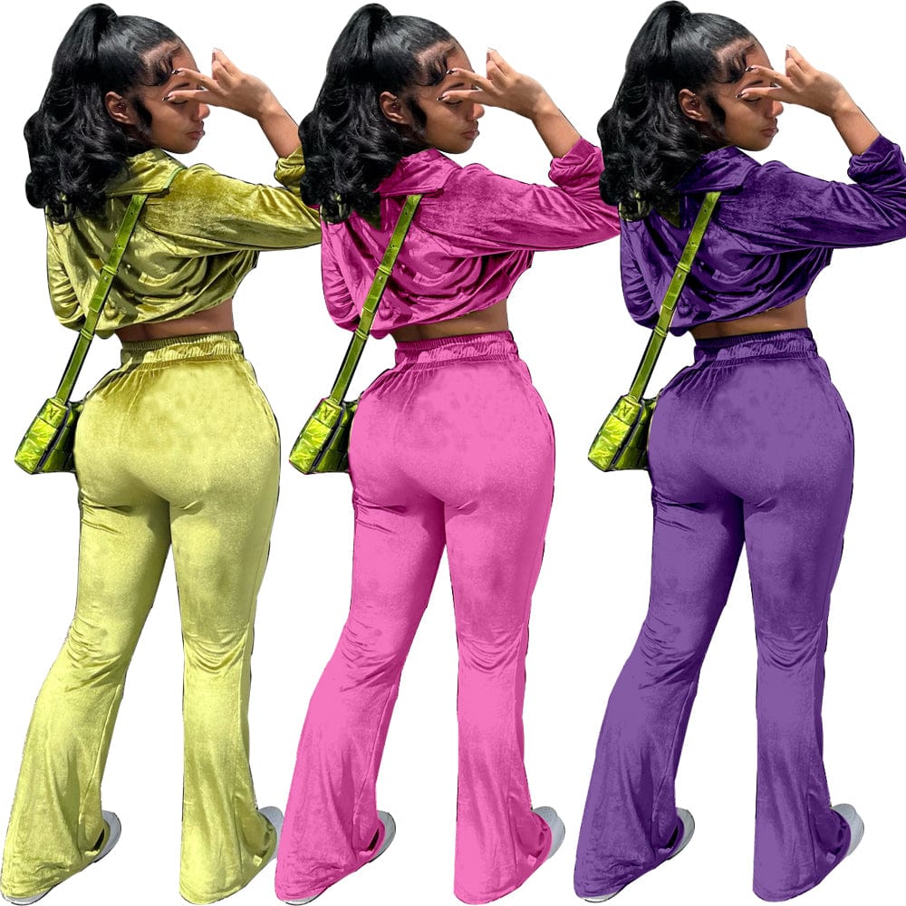 Trendy Women Clothes Tracksuit Women's Hoodies & Sweatshirts Wide Leg Pants Lounge wear Velvet Two Piece Set