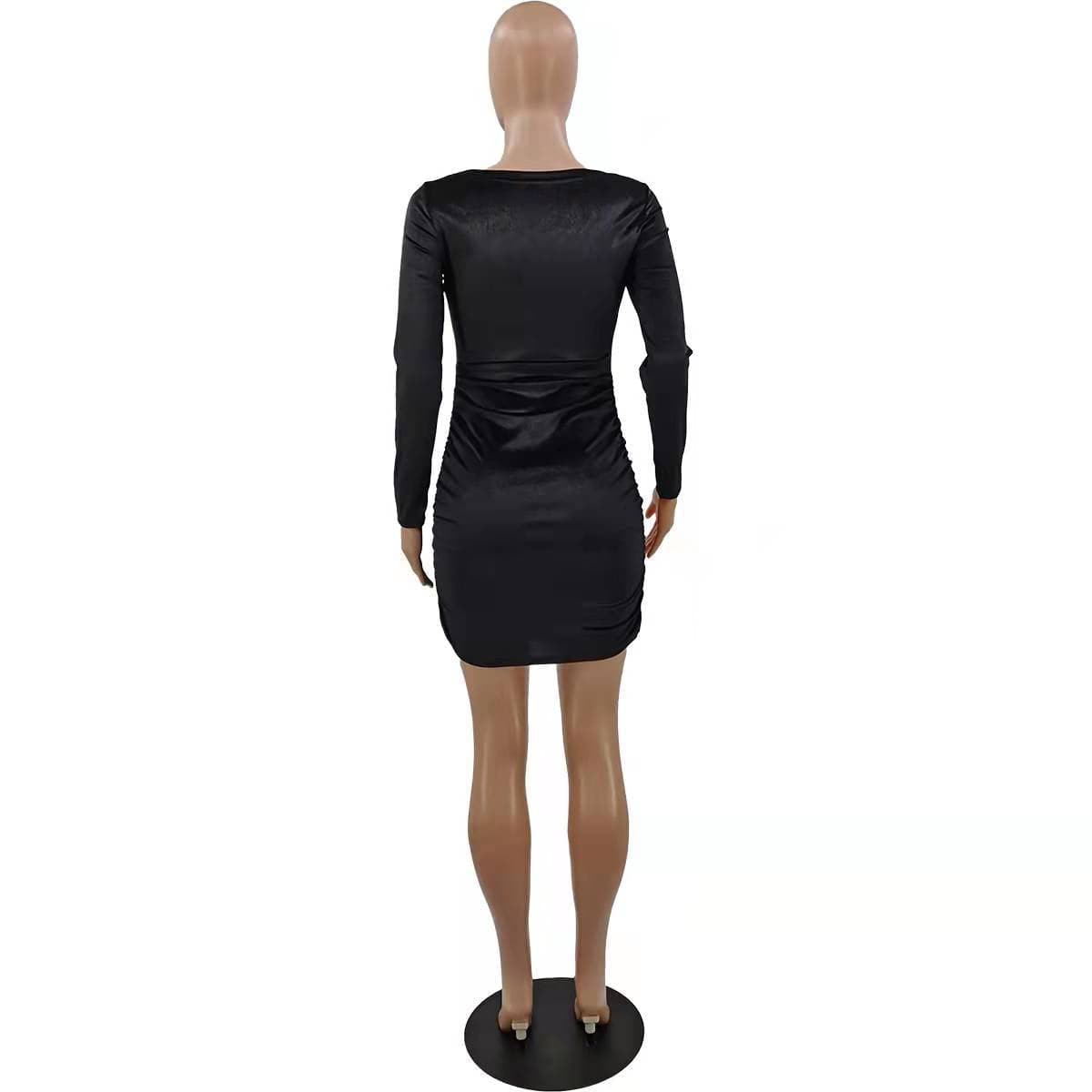 Trendy Women Clothes Women Autumn Solid Velvet Cutout Long Sleeve Mini Bodycon Dress
