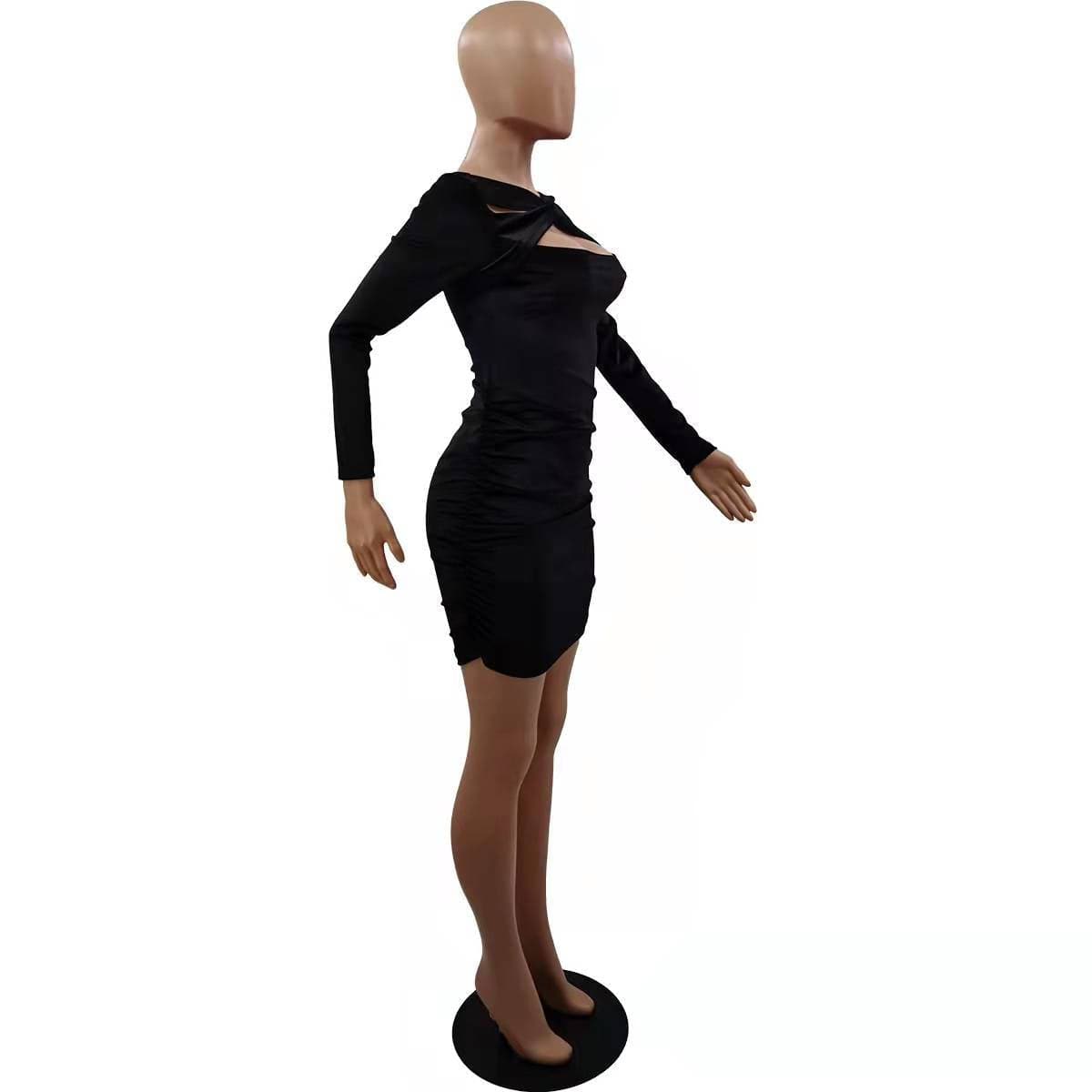 Trendy Women Clothes Women Autumn Solid Velvet Cutout Long Sleeve Mini Bodycon Dress