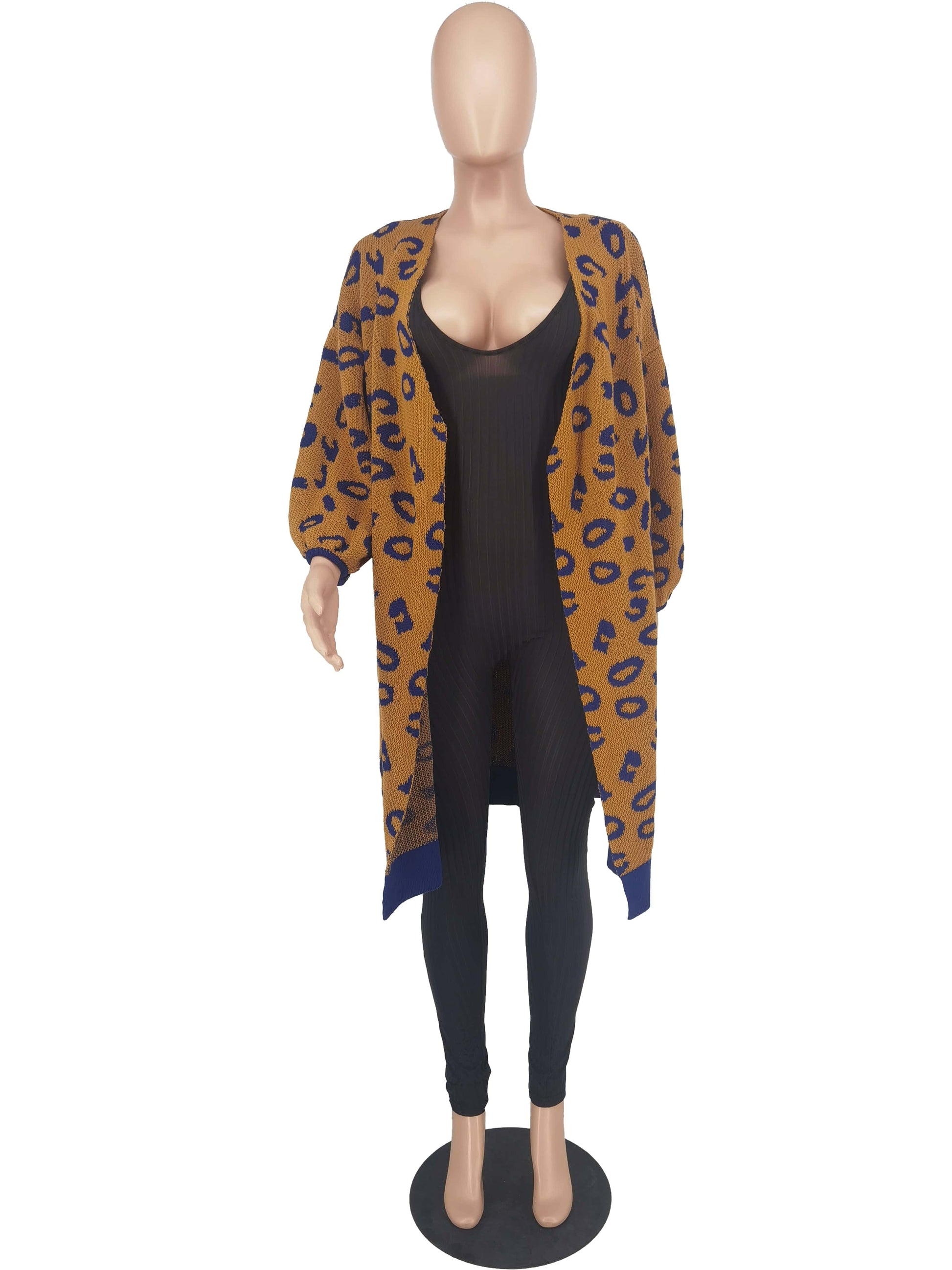 Trendy Women Clothes Women's Knitting Leopard Midi Cardigan Coat