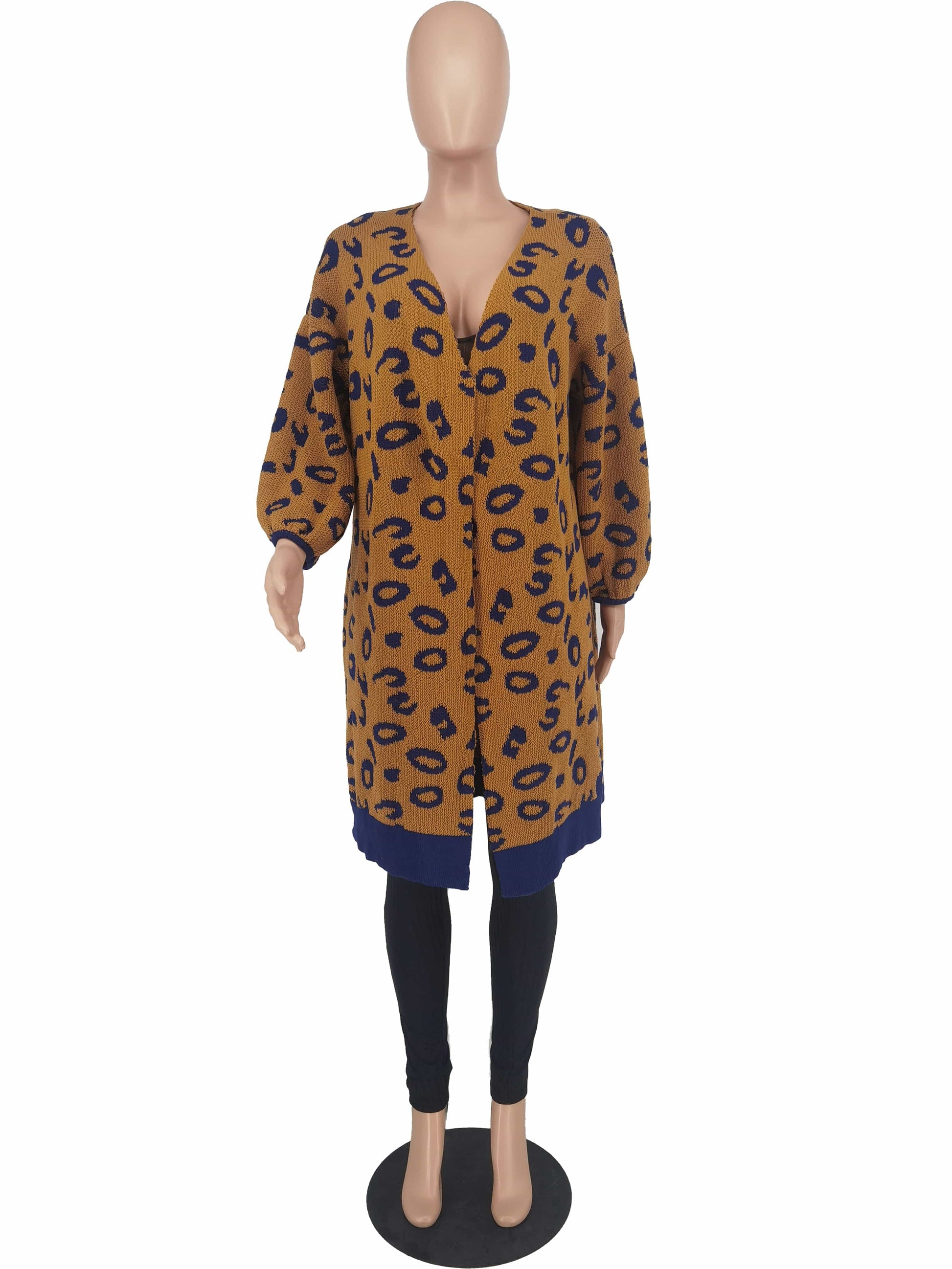 Trendy Women Clothes Women's Knitting Leopard Midi Cardigan Coat