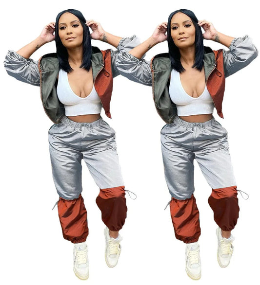 Trendy Women Clothes Women Women Color block Zipper Top and Pant Sports Jogger Two Piece Set Unisex