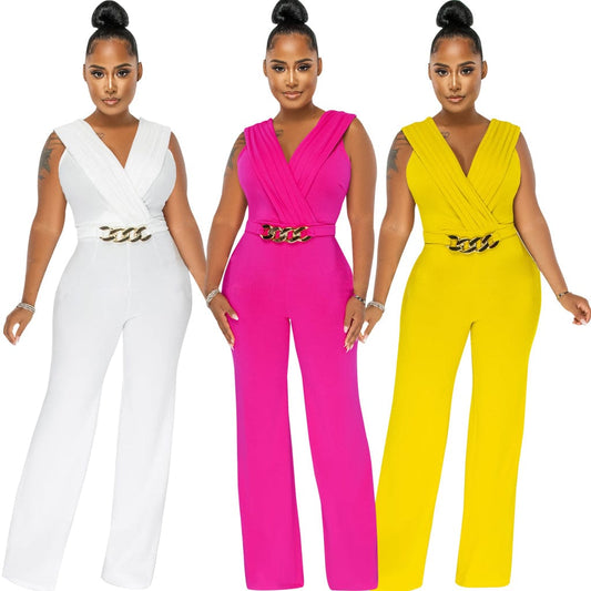 Trendy Women Clothes Womens Jumpsuit Elegant Sleeveless V Neck Pleated Bust Gold Link Jumpsuit Be Your Own Kind Of Beautiful