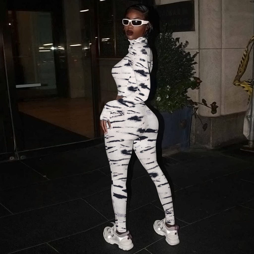 Trendy Women Clothes Zebra Animal Print Track Activewear Fitness Elastic Crop Top Tracksuit Matching Set