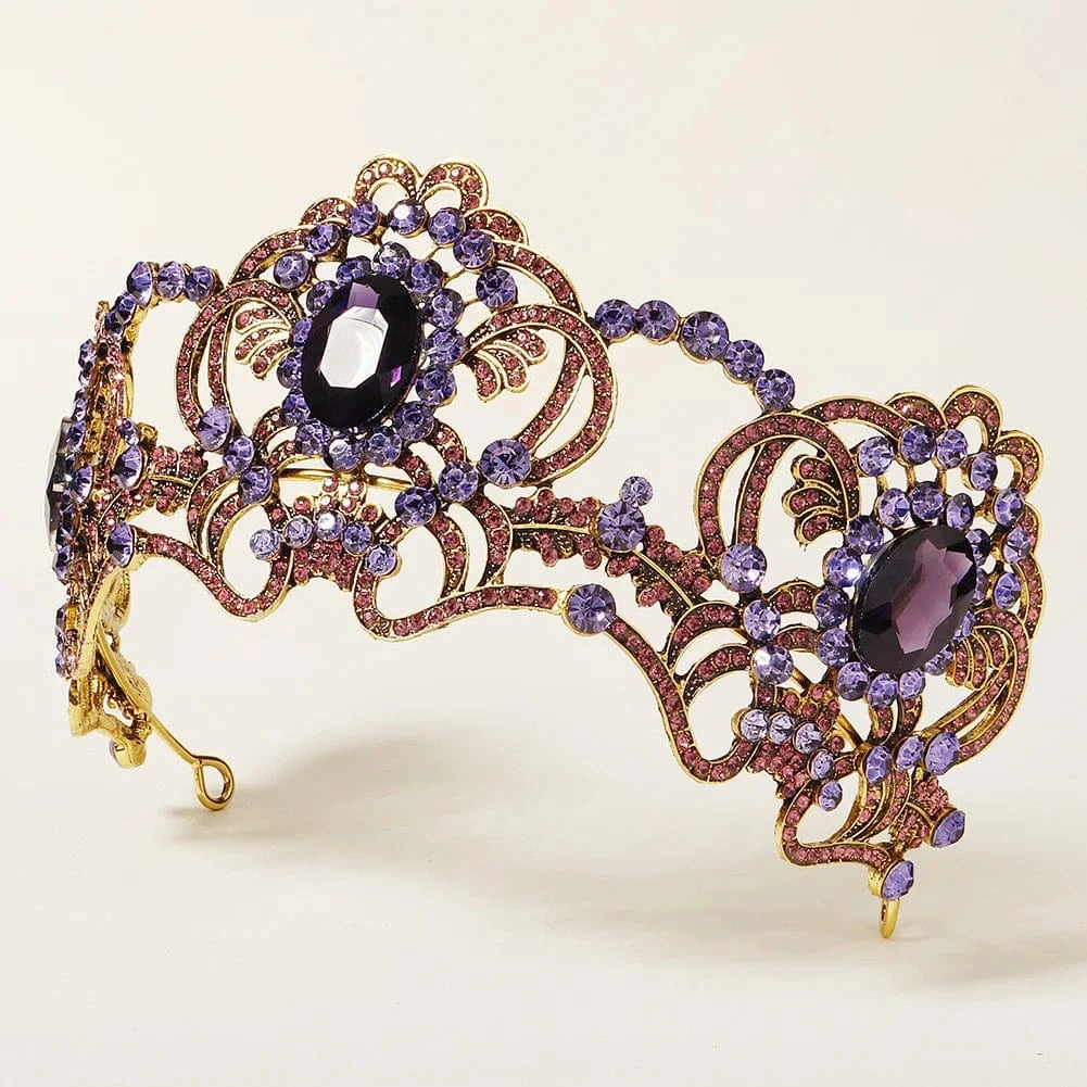 TS-J2906 New Arrival Luxury Purple Rhinestone Bridal Crown Elegant Amethyst Wedding Bride Hair Accessories Banquet Tiaras Crown