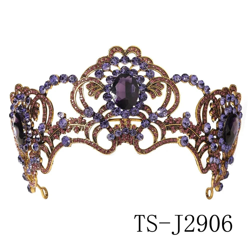 TS-J2906 New Arrival Luxury Purple Rhinestone Bridal Crown Elegant Amethyst Wedding Bride Hair Accessories Banquet Tiaras Crown