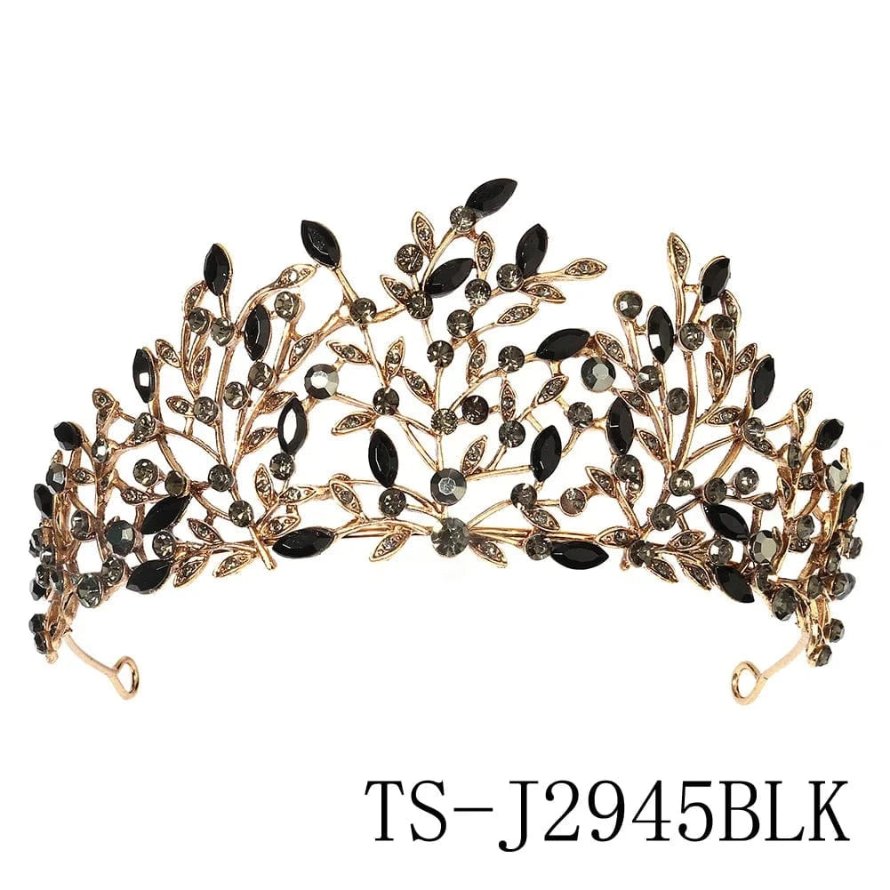 TS-J2945BLK Baroque Wedding Tiaras And Royal Crowns Zircon Bridal Hair Jewelry Headpieces Cosplay Princess Queen Halloween Green Crown