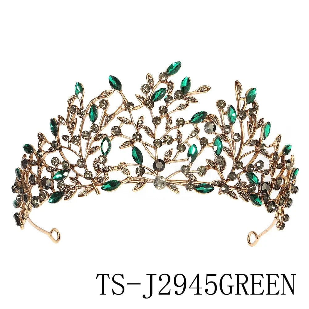 TS-J2945GREEN Baroque Wedding Tiaras And Royal Crowns Zircon Bridal Hair Jewelry Headpieces Cosplay Princess Queen Halloween Green Crown