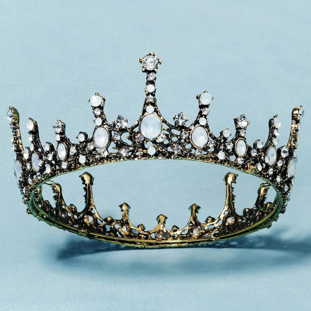 TS-J2987AG Baroque Vintage Halloween Dancing Party  Retro  Green Rhinestone Crown For Girls  Tiara Bridal Hair Accessories Queen Crown