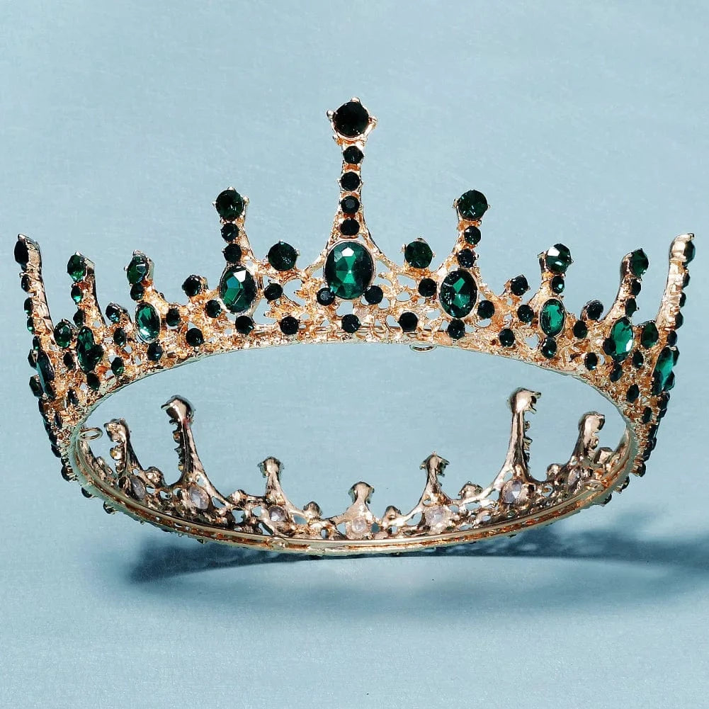 TS-J2987GREEN Baroque Vintage Halloween Dancing Party  Retro  Green Rhinestone Crown For Girls  Tiara Bridal Hair Accessories Queen Crown