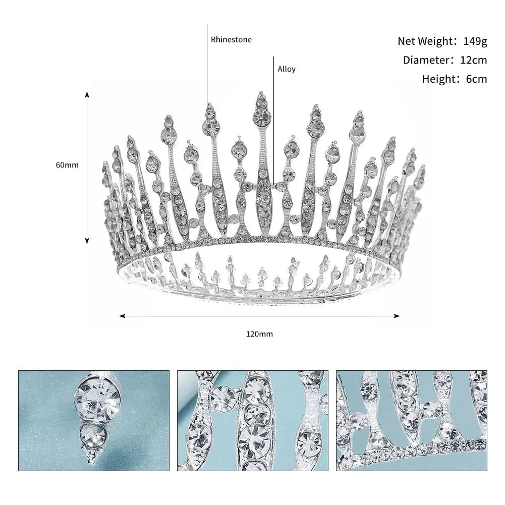 TS-J2993 Baroque Round Silver Luxury Pageant Rhinestone Crystal Tiaras Crown Molding Headpieces For King Queens and Bride