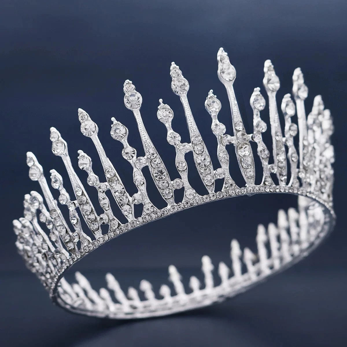 TS-J2993 Baroque Round Silver Luxury Pageant Rhinestone Crystal Tiaras Crown Molding Headpieces For King Queens and Bride