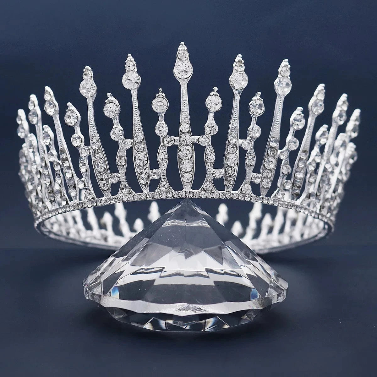 TS-J2993 Baroque Round Silver Luxury Pageant Rhinestone Crystal Tiaras Crown Molding Headpieces For King Queens and Bride