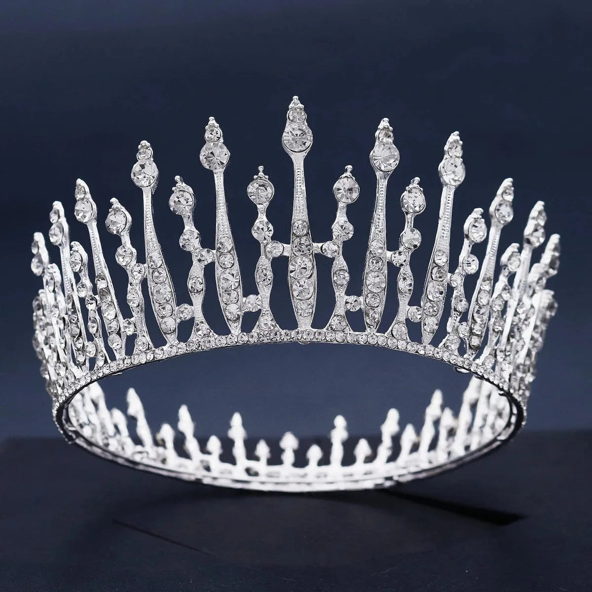 TS-J2993 Baroque Round Silver Luxury Pageant Rhinestone Crystal Tiaras Crown Molding Headpieces For King Queens and Bride