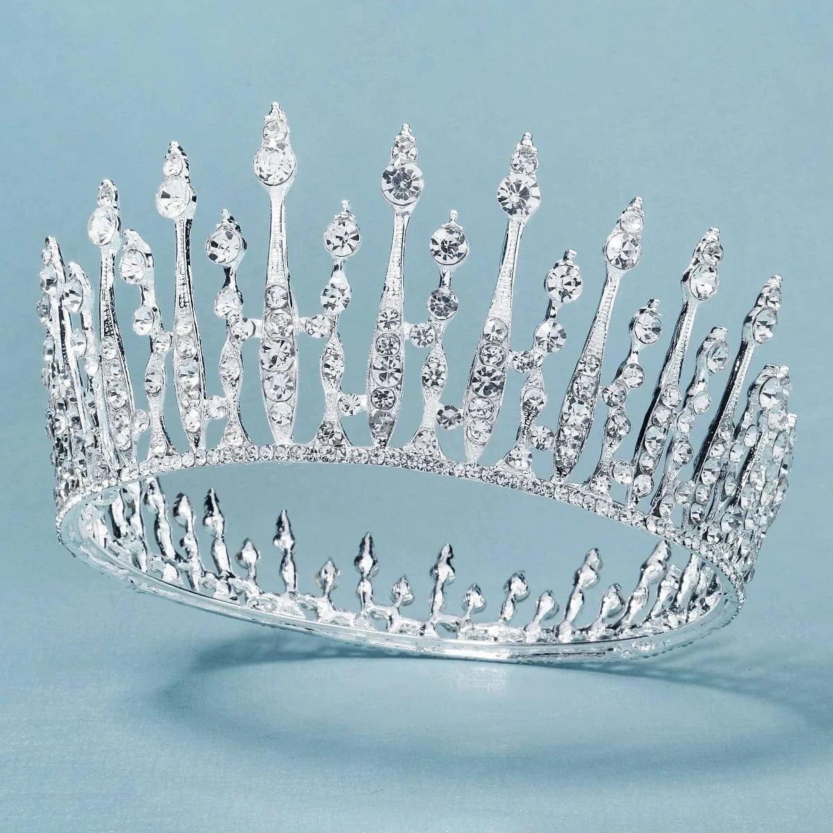TS-J2993 Baroque Round Silver Luxury Pageant Rhinestone Crystal Tiaras Crown Molding Headpieces For King Queens and Bride