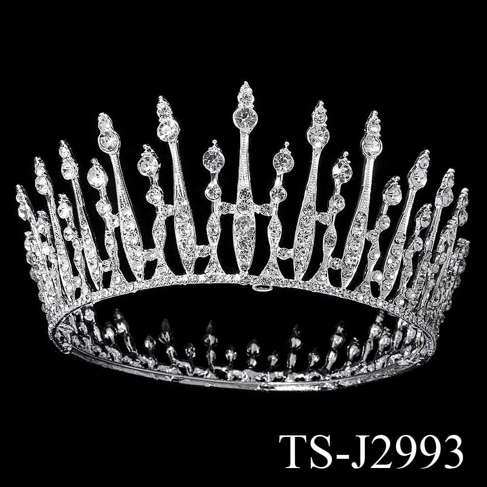 TS-J2993 Baroque Round Silver Luxury Pageant Rhinestone Crystal Tiaras Crown Molding Headpieces For King Queens and Bride