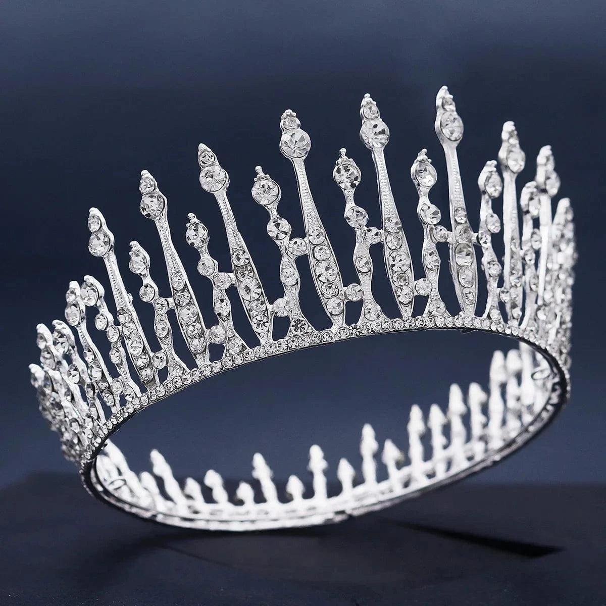 TS-J2993 Baroque Round Silver Luxury Pageant Rhinestone Crystal Tiaras Crown Molding Headpieces For King Queens and Bride