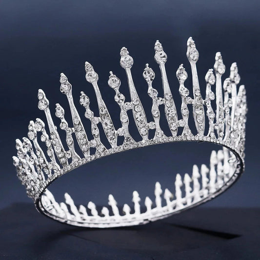 TS-J2993 Baroque Round Silver Luxury Pageant Rhinestone Crystal Tiaras Crown Molding Headpieces For King Queens and Bride
