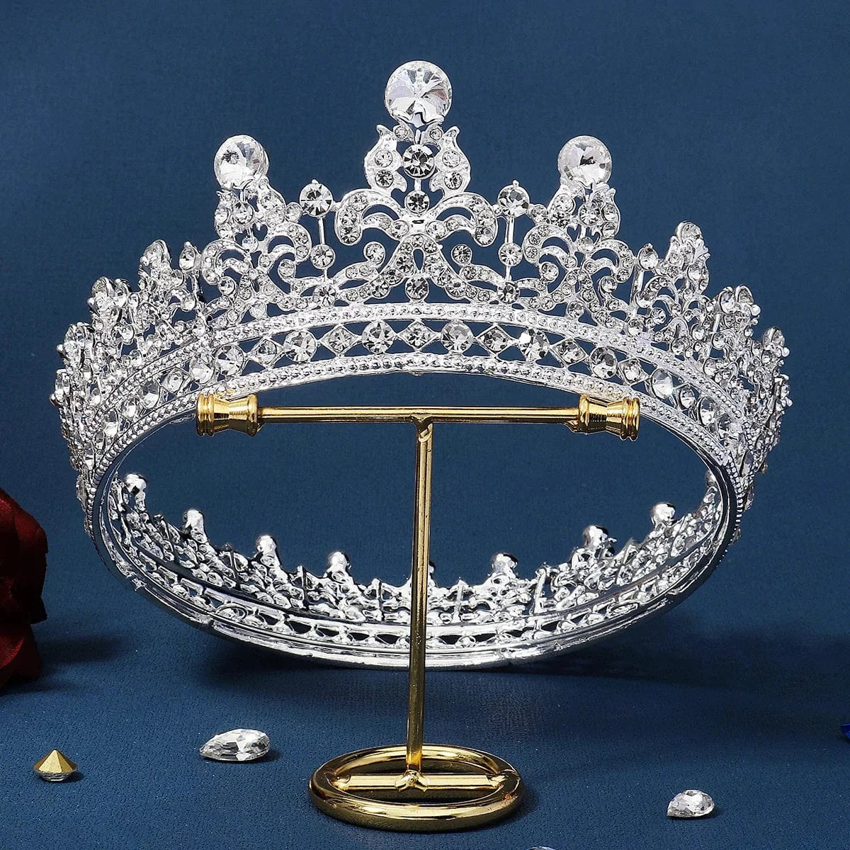 TS-J3080S Baroque Round Gold Luxury Pageant Rhinestone Crystal Tiaras Crown for Bridal Queens Corona hair jewelry