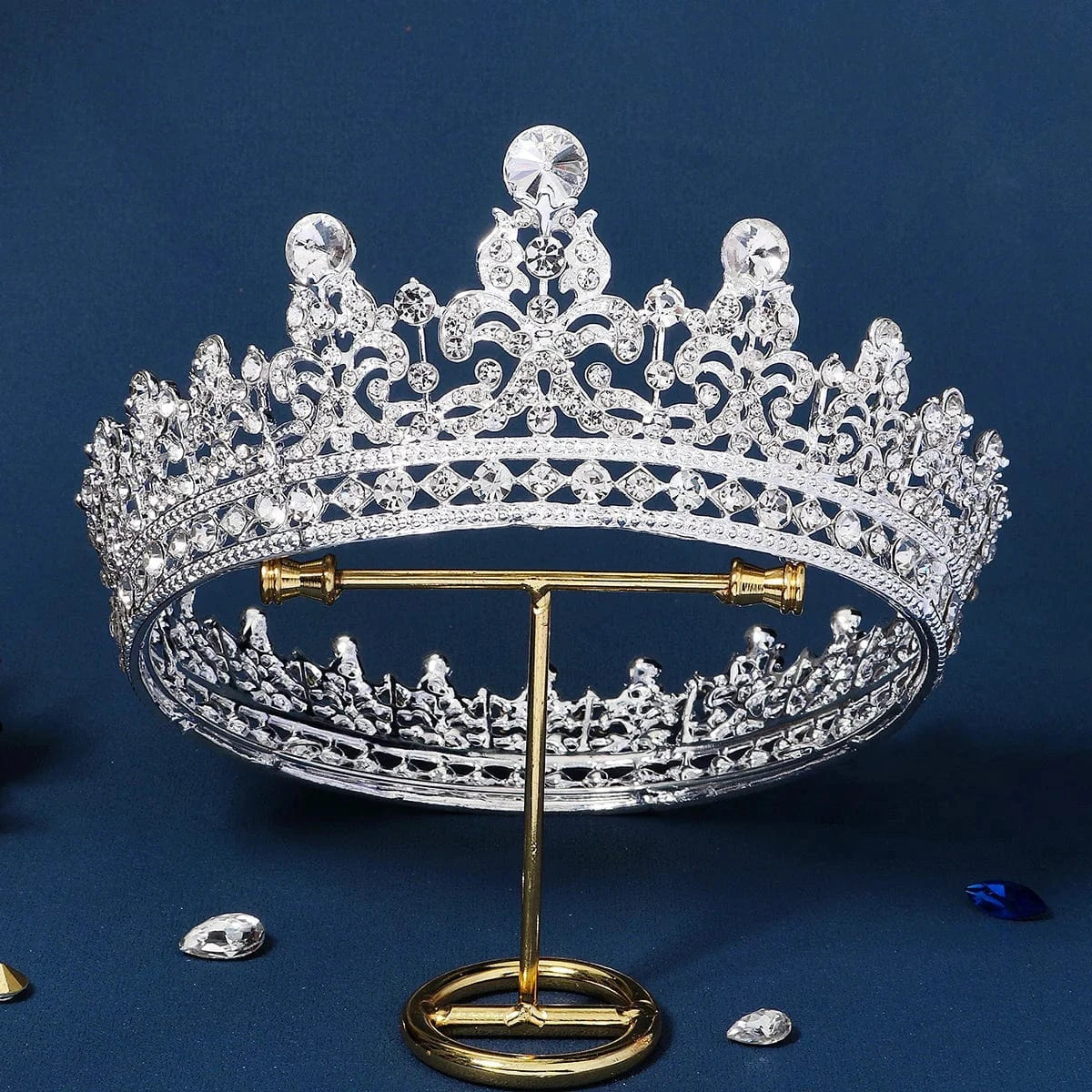 TS-J3080S Baroque Round Gold Luxury Pageant Rhinestone Crystal Tiaras Crown for Bridal Queens Corona hair jewelry