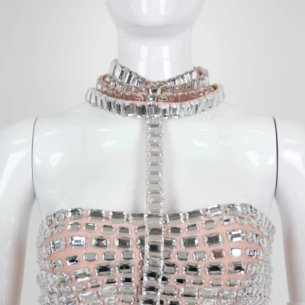 TS2249 Kimshein Elegant Bodycon Ladies Clothes Sexy Tops For Women Luxury Crystal Rhinestone Halter Tops