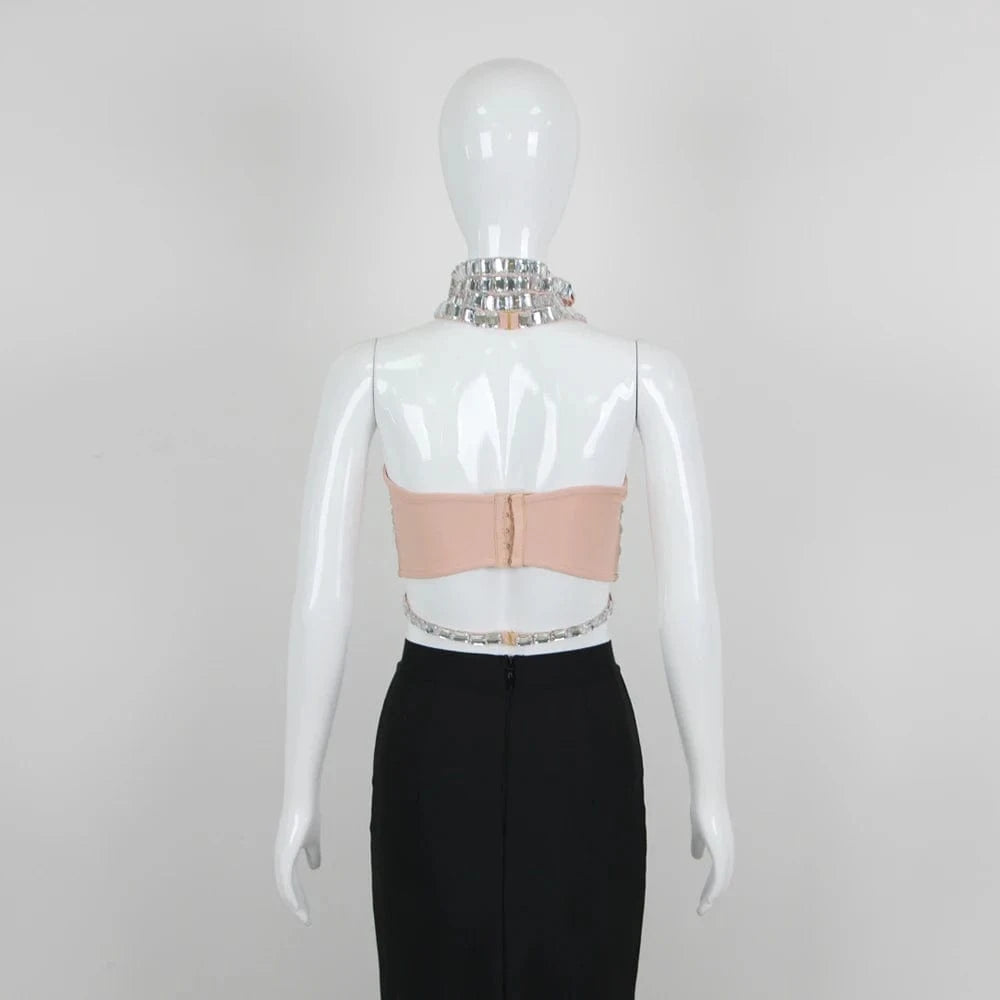 TS2249 Kimshein Elegant Bodycon Ladies Clothes Sexy Tops For Women Luxury Crystal Rhinestone Halter Tops