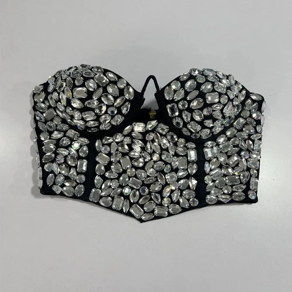 TS2250 High Quality Off Shoulder Sexy Clothes Corset Tops For Women Short Crystal Tops Rhinestone Elegant