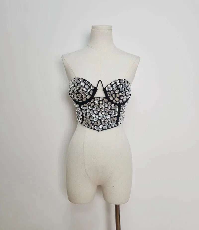 TS2250 High Quality Off Shoulder Sexy Clothes Corset Tops For Women Short Crystal Tops Rhinestone Elegant