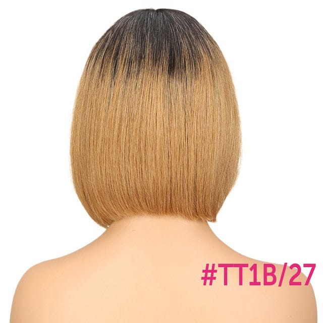 TT1B-27 Sleek For Women Vendors Brazilian Remy Hair Straight Short Bob Wig Pre Plucked Black Brown Wig Human Hair Lace Front Wigs