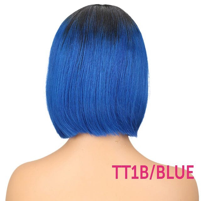 TT1B-BLUE Sleek For Women Vendors Brazilian Remy Hair Straight Short Bob Wig Pre Plucked Black Brown Wig Human Hair Lace Front Wigs