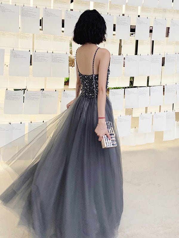 Tulle bridesmaid exclusive Sequined lace trim strap long maxi dress fashion wedding party evening dress drop shipping fulfill