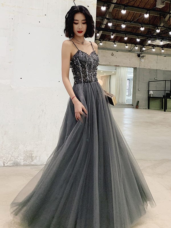 Tulle bridesmaid exclusive Sequined lace trim strap long maxi dress fashion wedding party evening dress drop shipping fulfill