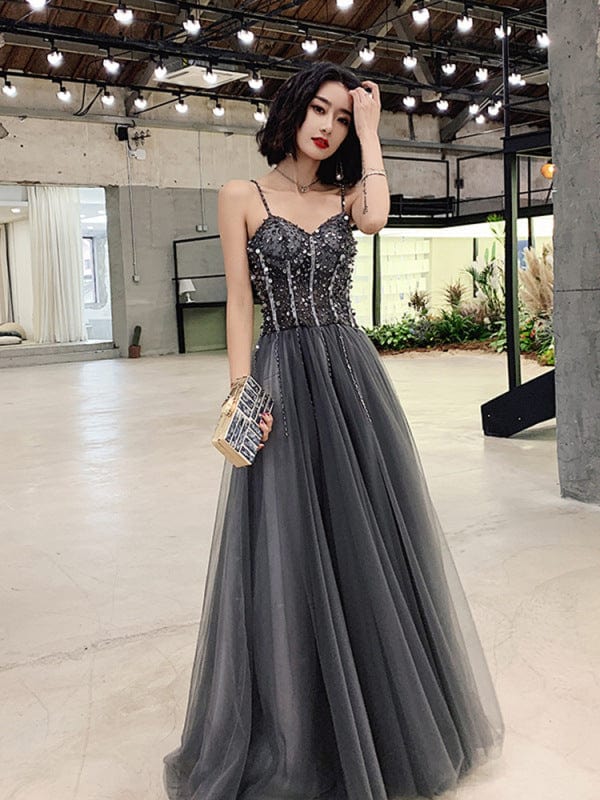 Tulle bridesmaid exclusive Sequined lace trim strap long maxi dress fashion wedding party evening dress drop shipping fulfill