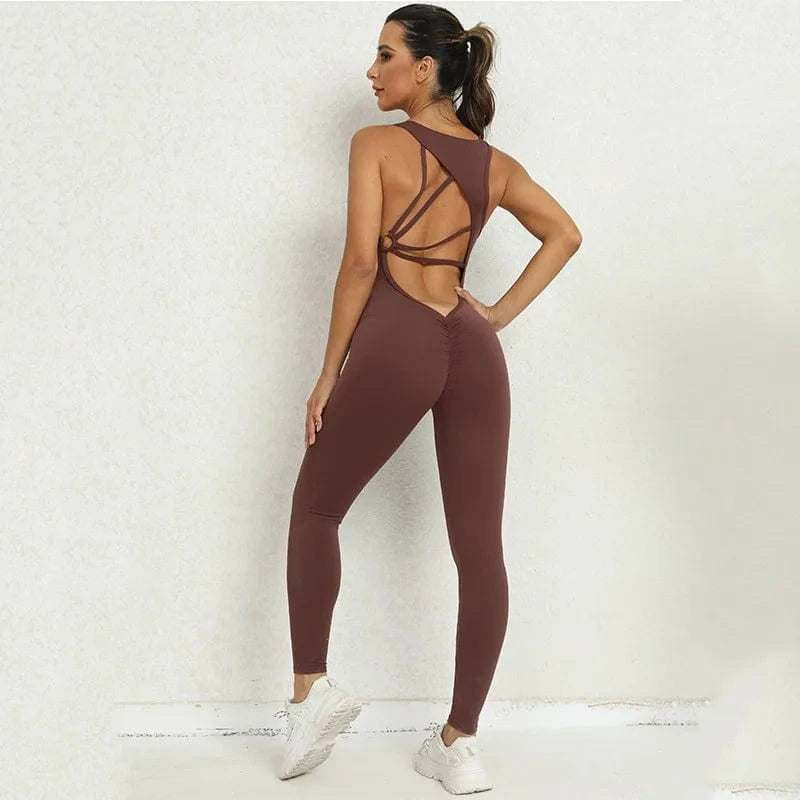 Twist Deep V neck Design Sleeveless New Design spider back One piece Jumpsuit Yoga fitness Sport wear Bodysuits for Women